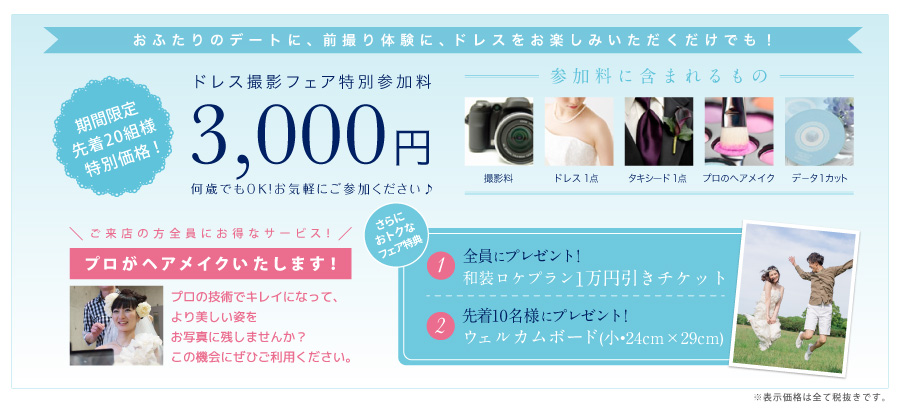 ドレス撮影フェア特別参加料 3000円
